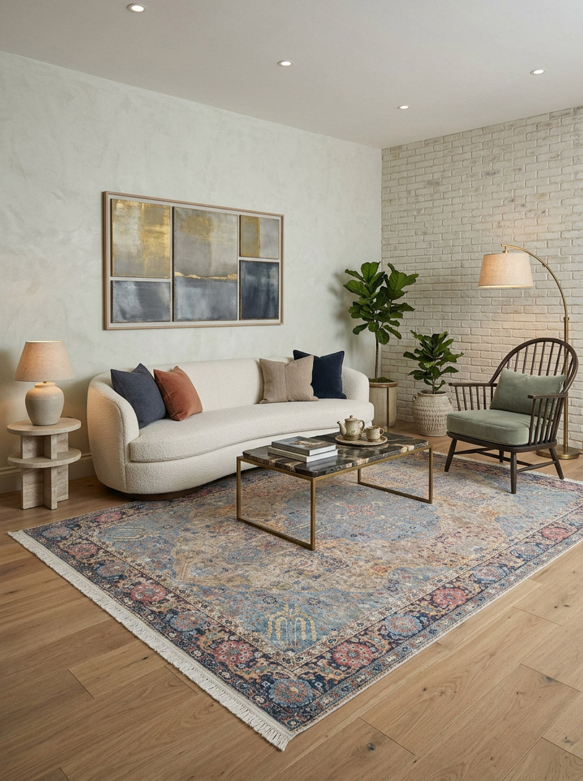 Unlimited（アンリミテッド）ダブルカーボンシャフト ラジアル Imperial Weave Medallion Blue Washable Rug | JUSTRUG