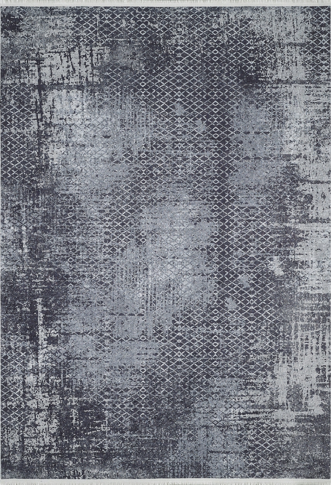 The Infinity Garden - Washable Rug - JR1749 (Custom Size) features a distressed abstract design in dark blue and gray with geometric diamonds—perfect for high-traffic areas and adding contemporary texture to your space.