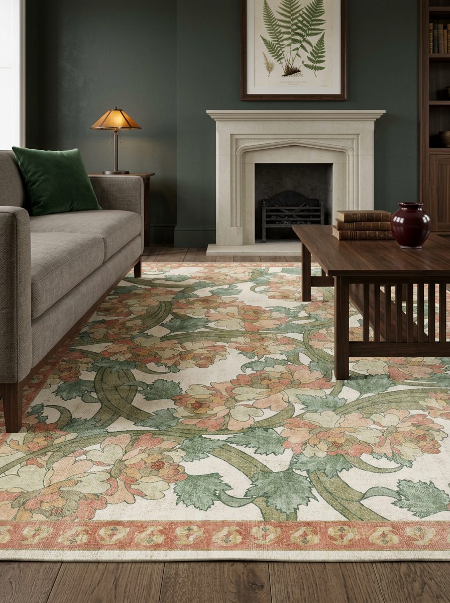Ivory Bouquet - Washable Rug - JRN1043