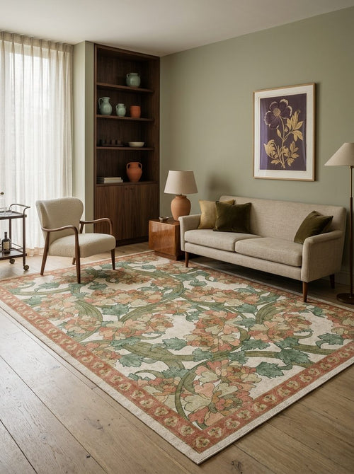 Load image 1 in gallery view. Ivory Bouquet - Washable Rug - JRN1043