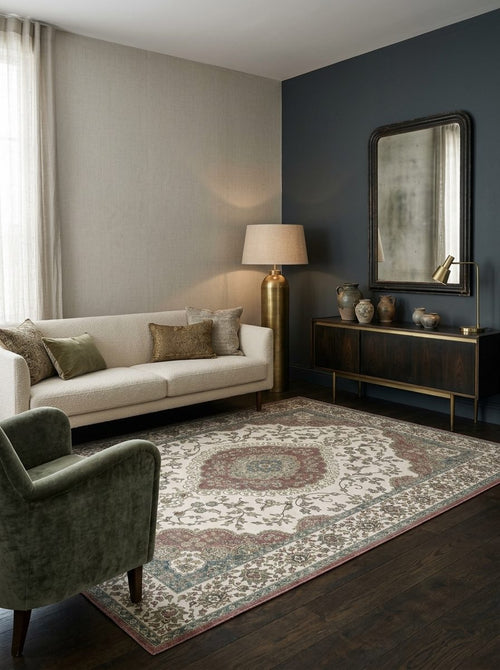 Load image 1 in gallery view. Ivory Crown - Washable Rug - JRN1088
