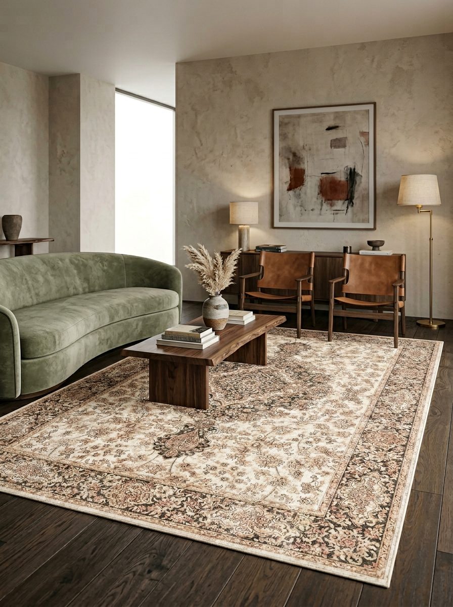 Ivory Medallion - Washable Rug - JRN1082