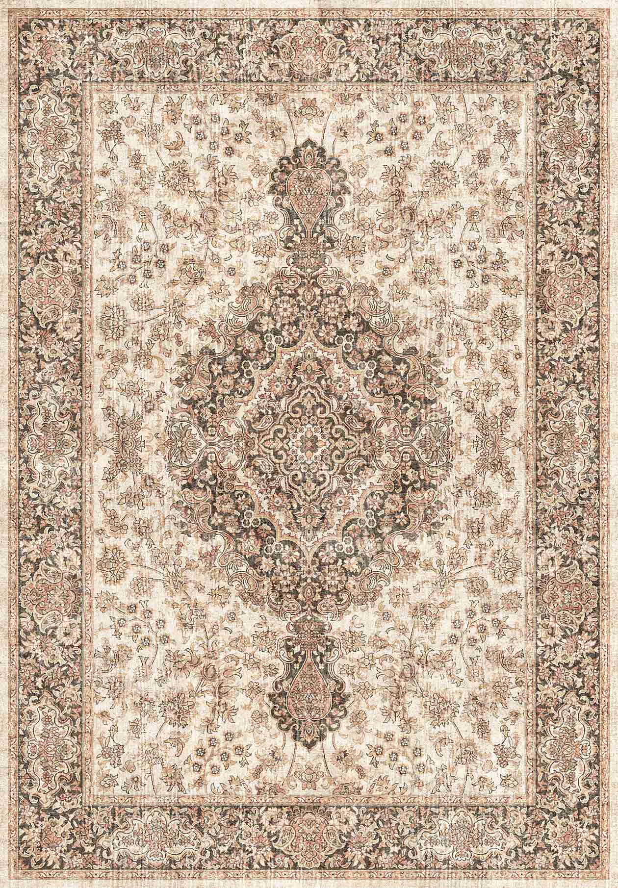 Ivory Medallion - Washable Rug - JRN1082