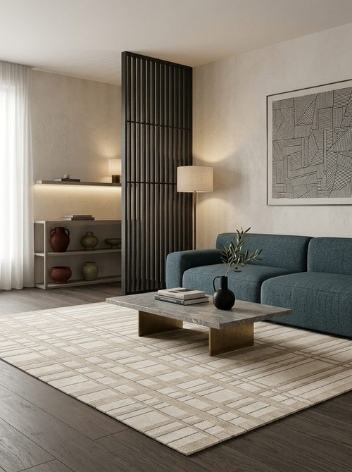 Load image 1 in gallery view. Ivory Plaid - Washable Rug - JRN1097