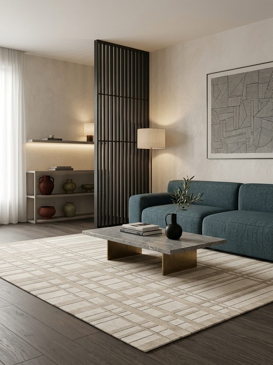 Ivory Plaid - Washable Rug - JRN1097