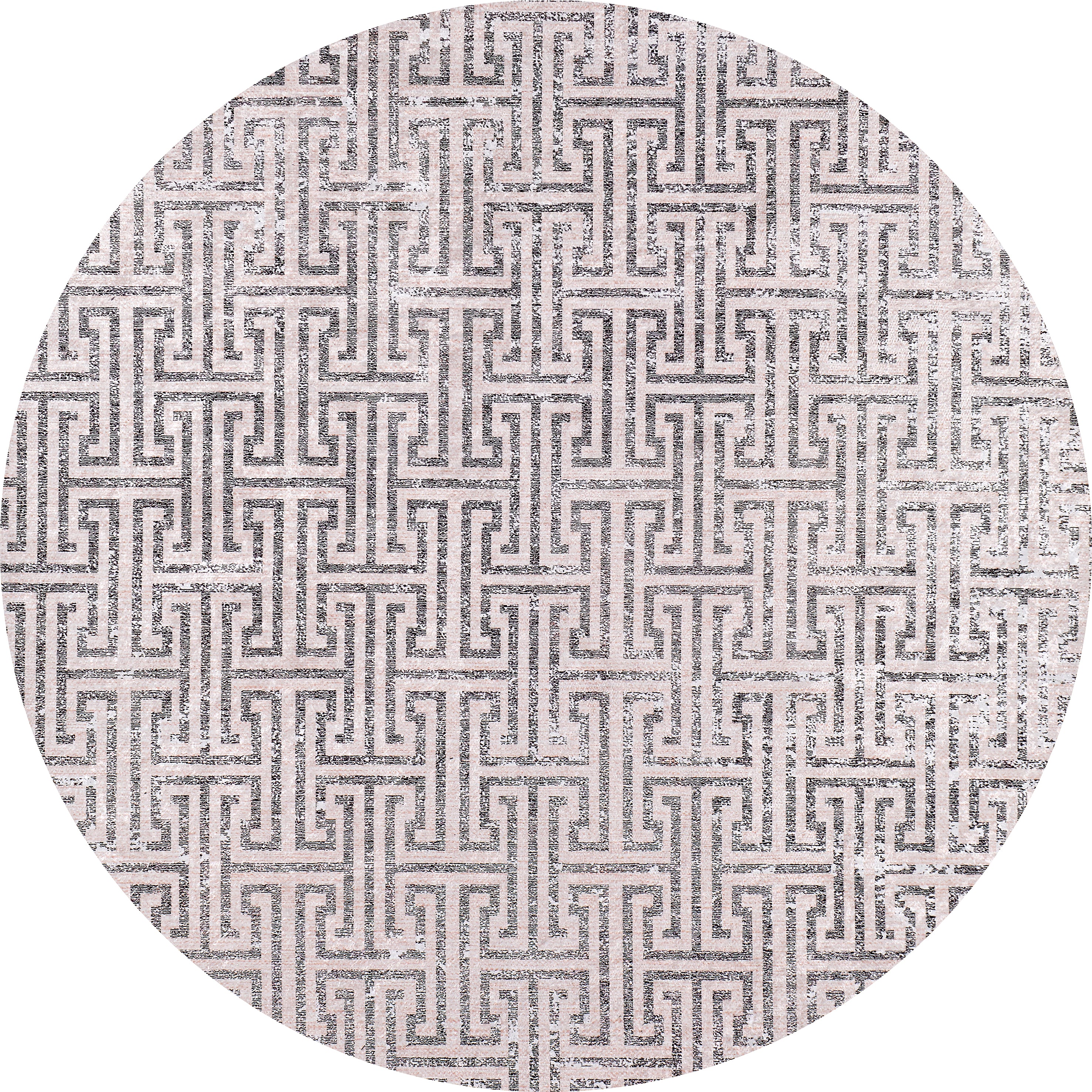The Gatsby Glam - Washable Rug - JR1223 (Outlet) US is a round, durable rug with a distressed black and white Greek key pattern that repeats evenly for a bold geometric look.