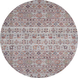 The Nomad's Nest - Washable Rug - JR5088 (Outlet) US is an oval flat weave rug with a light gray background, detailed floral, tree, and animal motifs in muted tones—ideal for high-traffic areas and easy to clean.