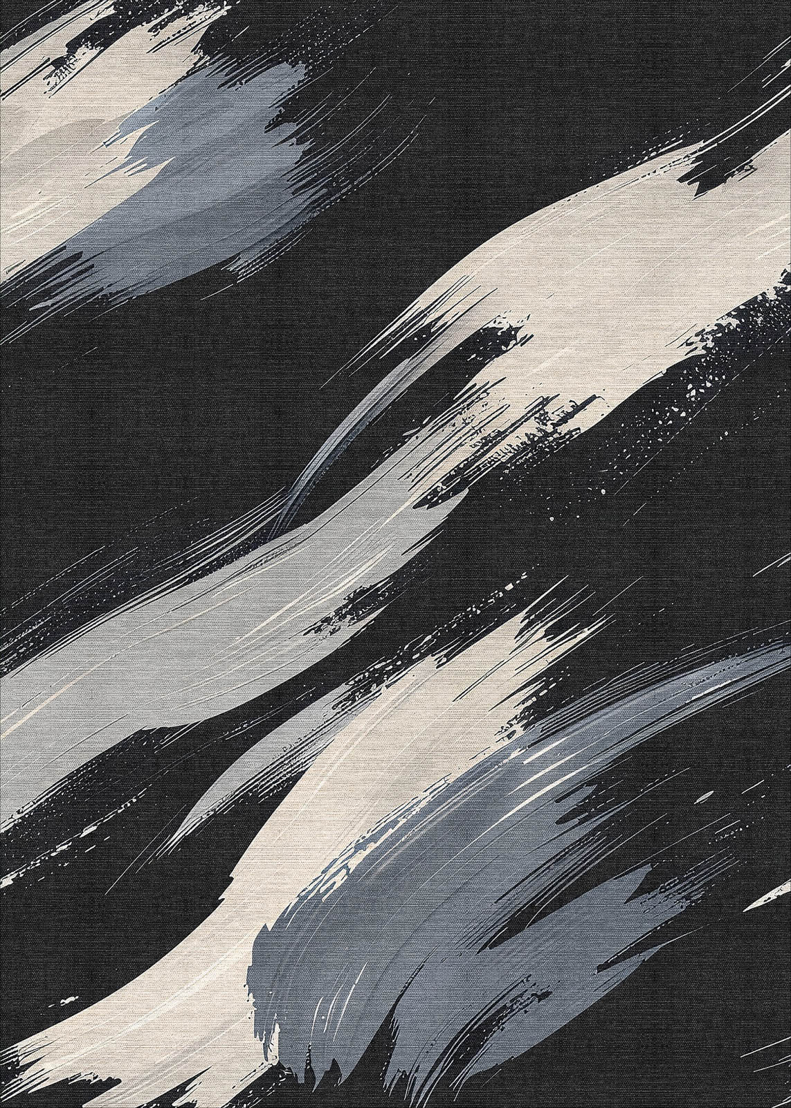 Shadow Flow - Washable Rug - JRS011 (Custom Size): Inspired by bold, dynamic brushstrokes in white, gray, and black across a dark background—a modern rug made to withstand high-traffic areas.