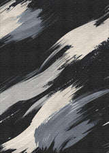 Shadow Flow - Washable Rug - JRS011 (Custom Size): Inspired by bold, dynamic brushstrokes in white, gray, and black across a dark background—a modern rug made to withstand high-traffic areas.