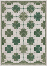Emerald Charm - Washable Rug - JRS013 (Custom Size) features a modern cotton design with a green four-leaf clover grid and heart details on a light background, finished with a matching border for practical, stylish décor.