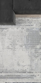 Close-up of a textured rug with geometric patterns