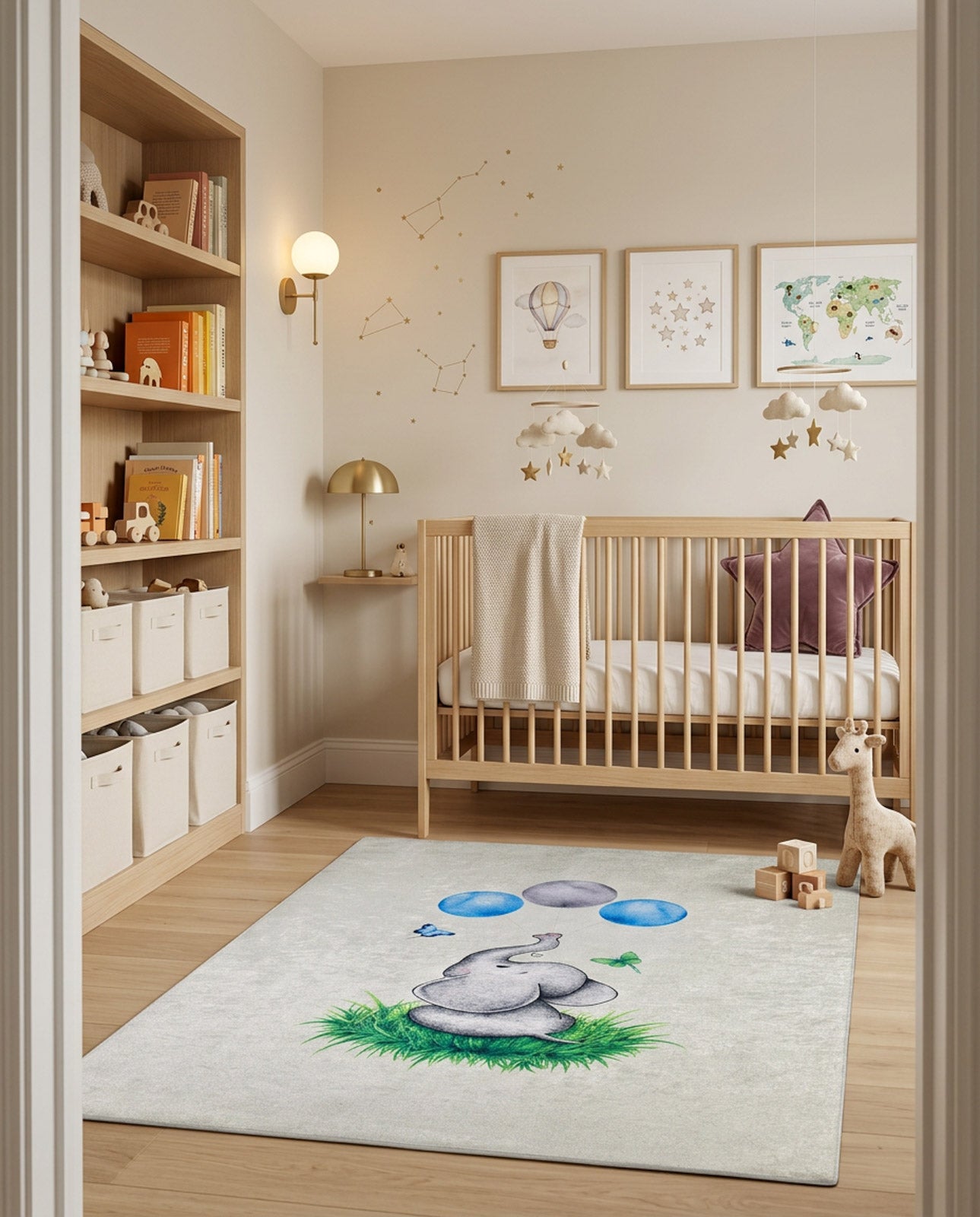 Joyful Elephant - Machine-Washable Rug JRC026 (Custom Size)