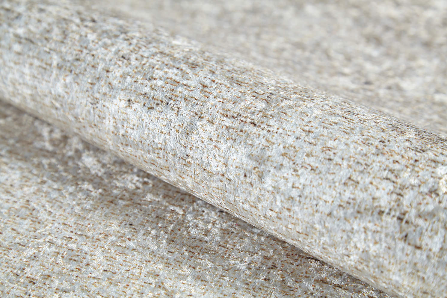 A close-up of Kaleidoscope Dreams - Washable Rug - JR5055 (Custom Size) shows its light, textured fabric in beige, gray, and off-white—a subtle woven pattern perfect for washable rugs in allergy-sensitive spaces.