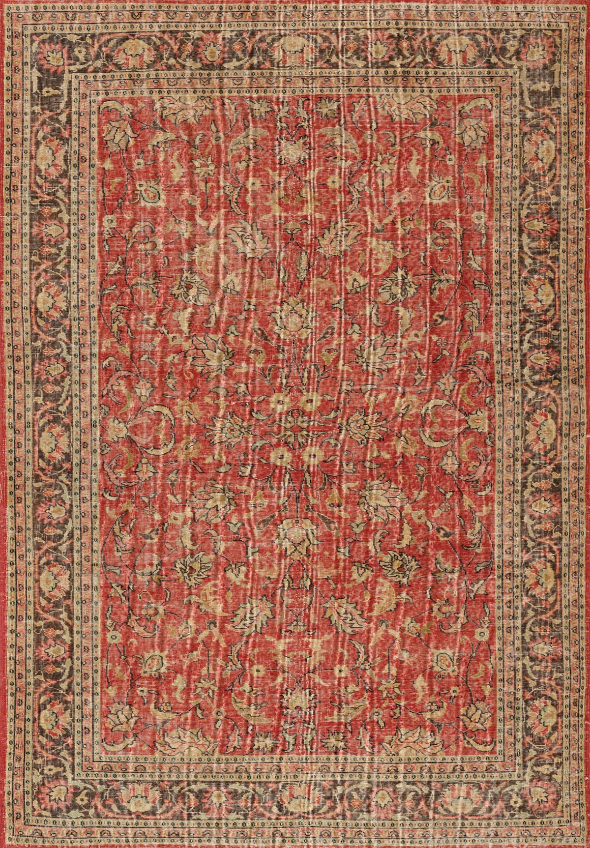 The Legacy Wreath - Washable Rug (JRN1024) showcases a vintage floral pattern in red, beige, and brown, with a central medallion and detailed decorative border.