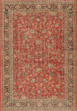 The Legacy Wreath - Washable Rug (JRN1024) showcases a vintage floral pattern in red, beige, and brown, with a central medallion and detailed decorative border.