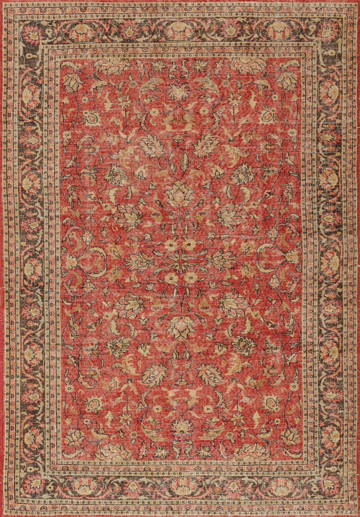 The Legacy Wreath - Washable Rug - JRN1024 (Custom Size) is a rectangular, traditional Persian-style rug featuring an intricate floral pattern in red, beige, and black with a red border and symmetrical central motif.