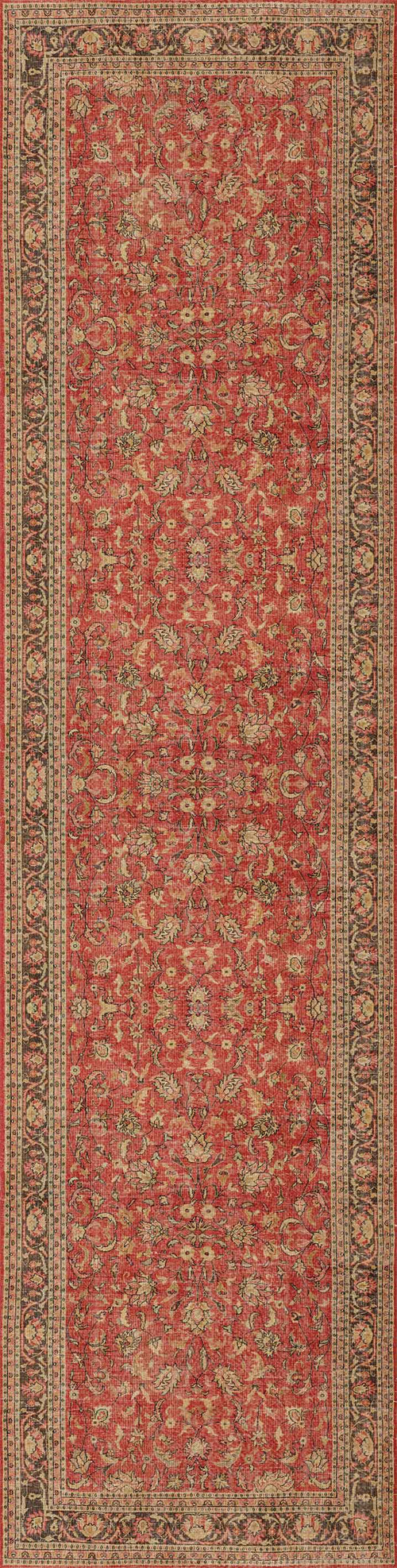 Load image 1 in gallery view. The Legacy Wreath - Washable Rug - JRN1024 (Custom Size) showcases a red border, gold, beige, and green floral-geometric patterns, and decorative symmetrical motifs—ideal for those wanting a timeless traditional look.