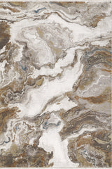 The Majestic Marble Premium Area Rug - M673M features swirling patterns in white, brown, beige, and hints of blue, creating a layered marble effect with flowing textures.