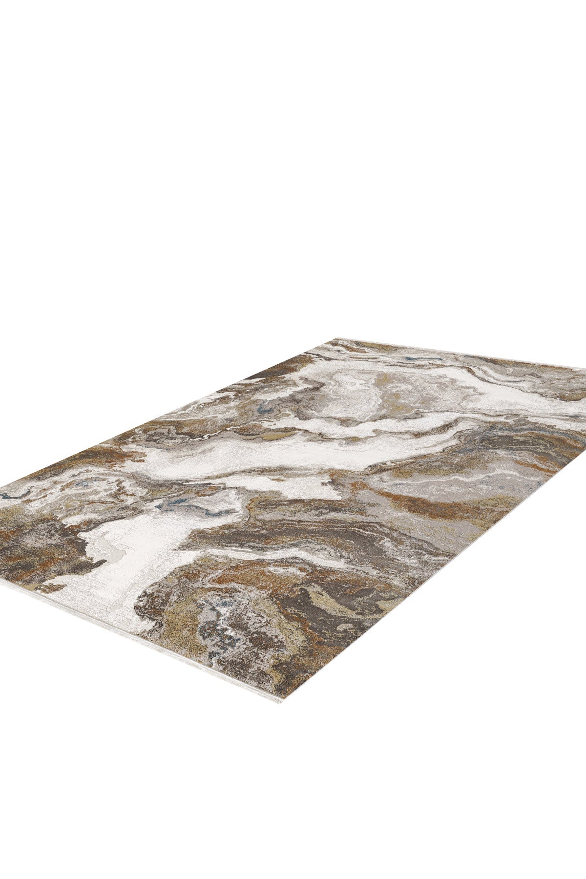 The Majestic Marble Premium Area Rug - M673M is a rectangular, machine-made rug featuring a marbled pattern in beige, brown, gray, and white, shown on a white background.