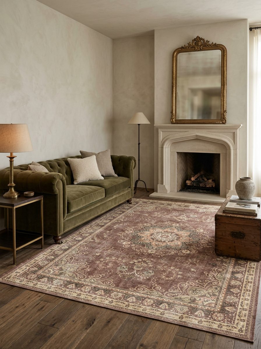 Mauve Medallion - Washable Rug - JRN1083