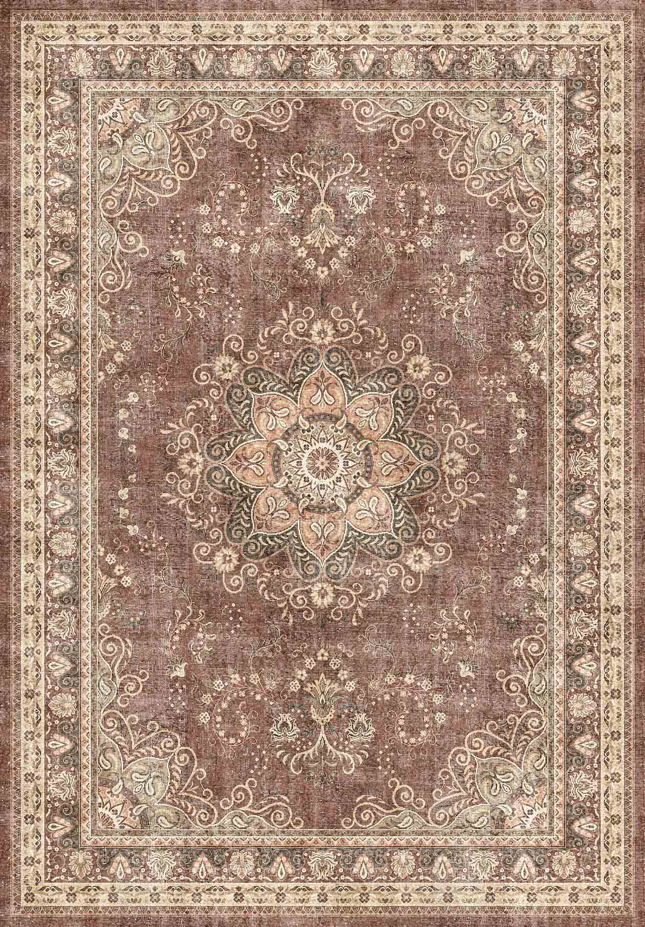 Mauve Medallion - Washable Rug - JRN1083