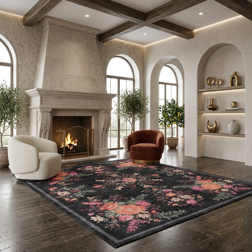 Midnight Rose - Washable Rug - JR7001