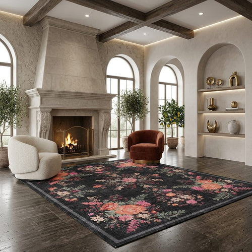 Load image 1 in gallery view. Midnight Rose - Washable Rug - JR7001