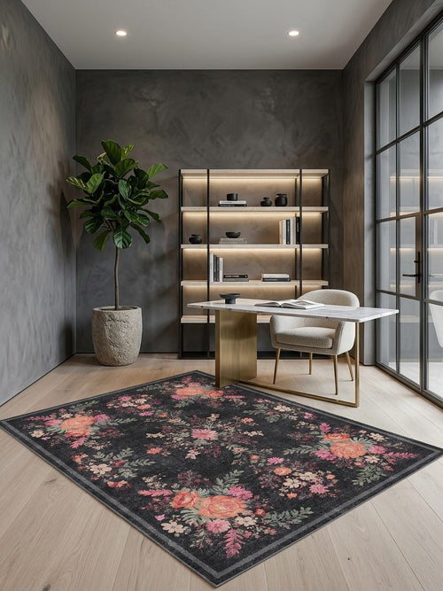 Load image 1 in gallery view. Midnight Rose - Washable Rug - JR7001