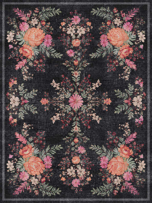 Load image 1 in gallery view. Midnight Rose - Washable Rug - JR7001
