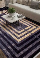 A modern living room features a cream sofa, textured pillows, a marble coffee table with a plant and tray, and the Minimalist and Clean - Washable Rug - JR1407 (Custom Size), perfect for high-traffic areas with its bold geometric pattern.