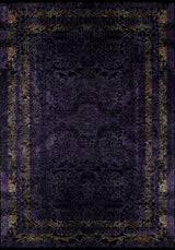 The Minimalist and Elegant - Washable Rug - JR1298 (Custom Size) features intricate floral and geometric patterns in dark purple and gold, offering an ornate, antique look with luxury texture—ideal for high-traffic areas.