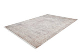 The Misty Mosaic - Washable Rug - JR1690 (Custom Size) features a subtle, faded beige and taupe pattern with short white fringe on the ends—an elegant cream and beige rectangular rug displayed on a white background.