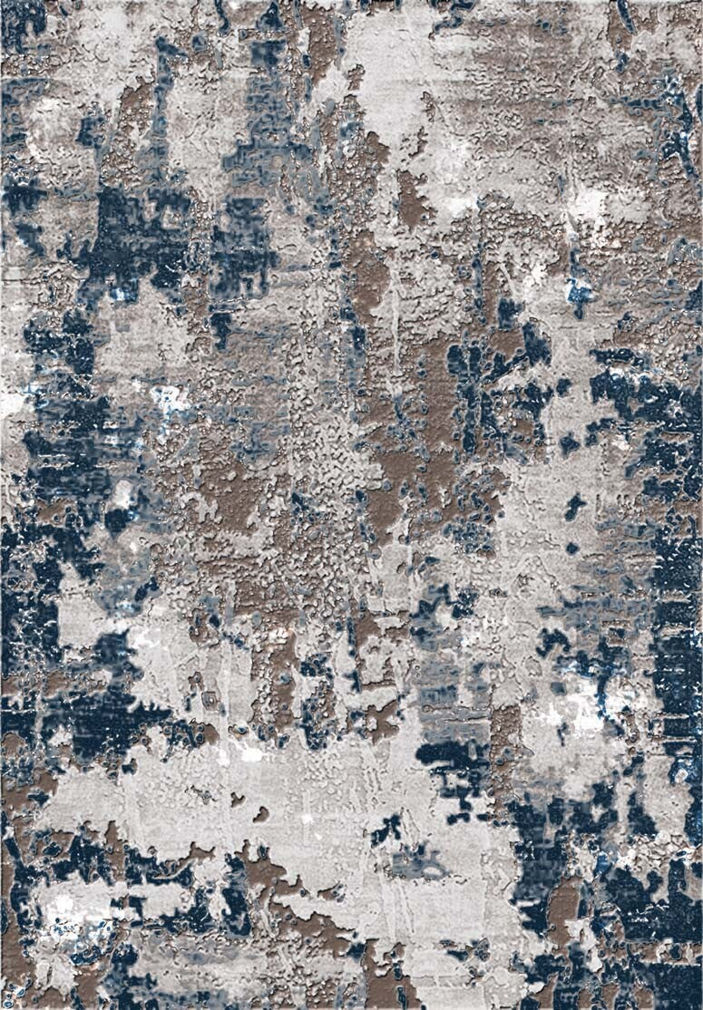 The Modern Melody - Washable Rug - JR586 (Custom Size) features irregular blue, brown, and off-white patches with a distressed look, adding unique character and contemporary style to any room.