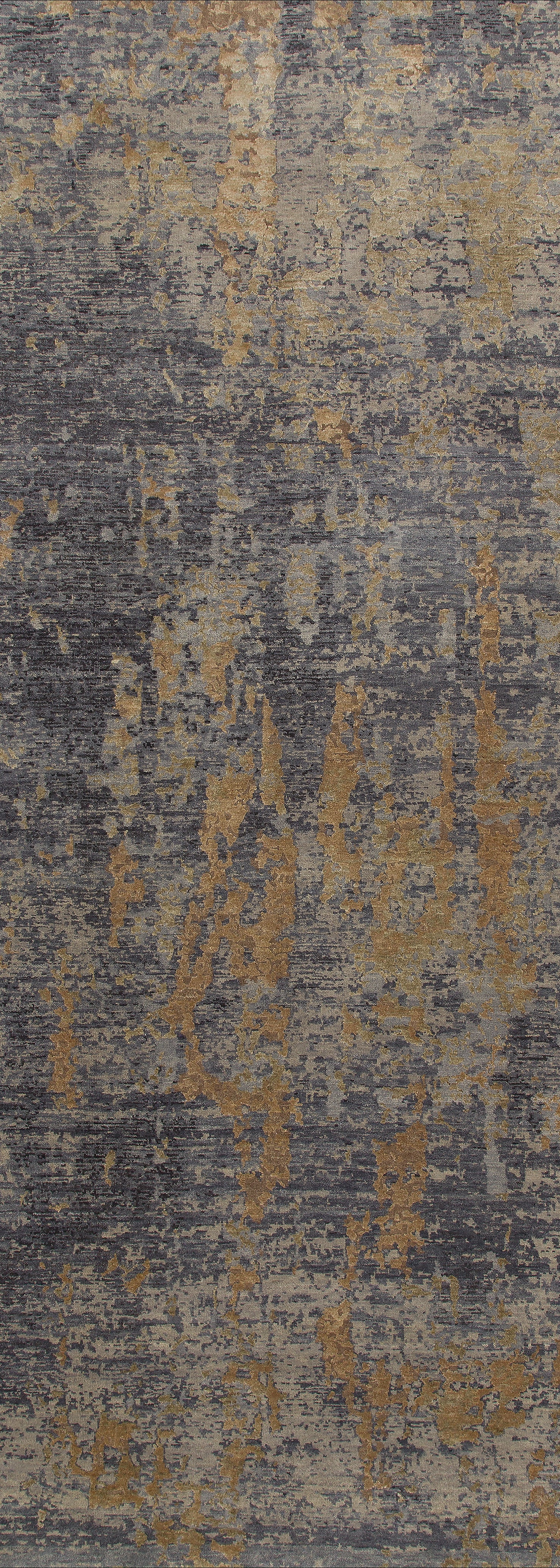 The Mystical Mosaic - Washable Rug - JRS003 features a textured, distressed pattern in gray, blue, and gold tones, offering an aged mosaic look that's easy to clean and ideal for high-traffic spaces.