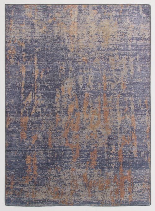 Load image 1 in gallery view. The Mystical Mosaic - Washable Rug - JRS003 (Custom Size) is a rectangular area rug with an abstract blue and tan distressed pattern, perfect for high-traffic areas and easy to clean.