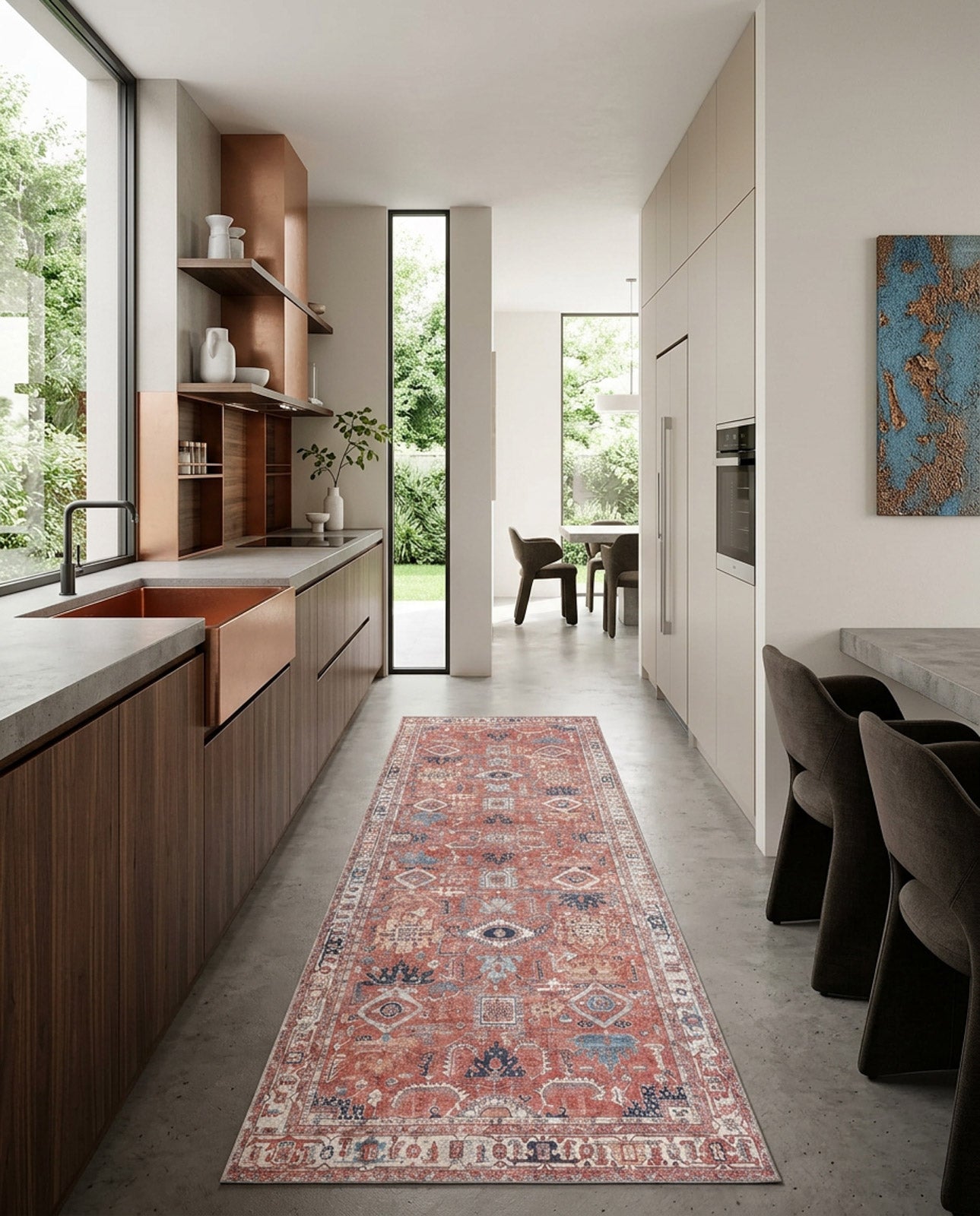 Mystral Kilim-Design Coral Washable Rug - LCC3015 (Custom Size)