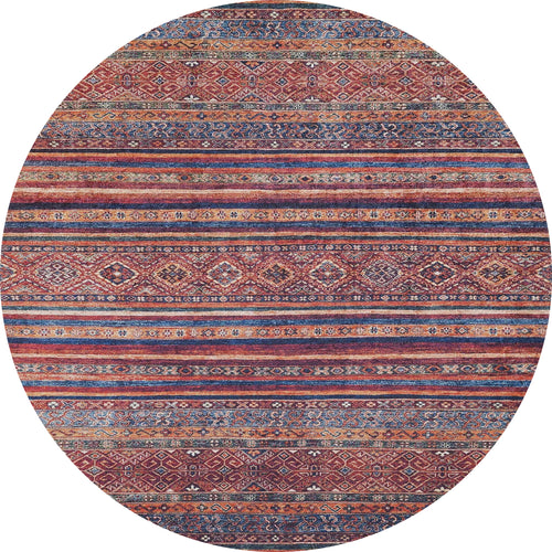Load image 1 in gallery view. The Native Nightscape - Washable Rug (JR5093) is an oval, multicolor rug with red, blue, orange, and beige geometric and diamond stripes—durable for high-traffic spaces and easy to clean.