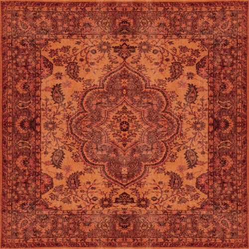 Load image 1 in gallery view. The Noble Odyssey - Washable Rug - JRN1012 is a rectangular orange rug featuring a bold medallion, intricate floral and vine patterns, and a detailed border—combining stylish design with washable convenience.
