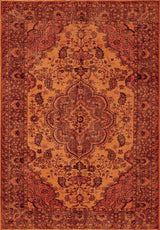 The Noble Odyssey - Washable Rug - JRN1012 features an ornate, rectangular design with an intricate floral and vine motif in warm orange, red, and brown tones, a detailed geometric border, and a symmetrical central medallion. Custom size available.