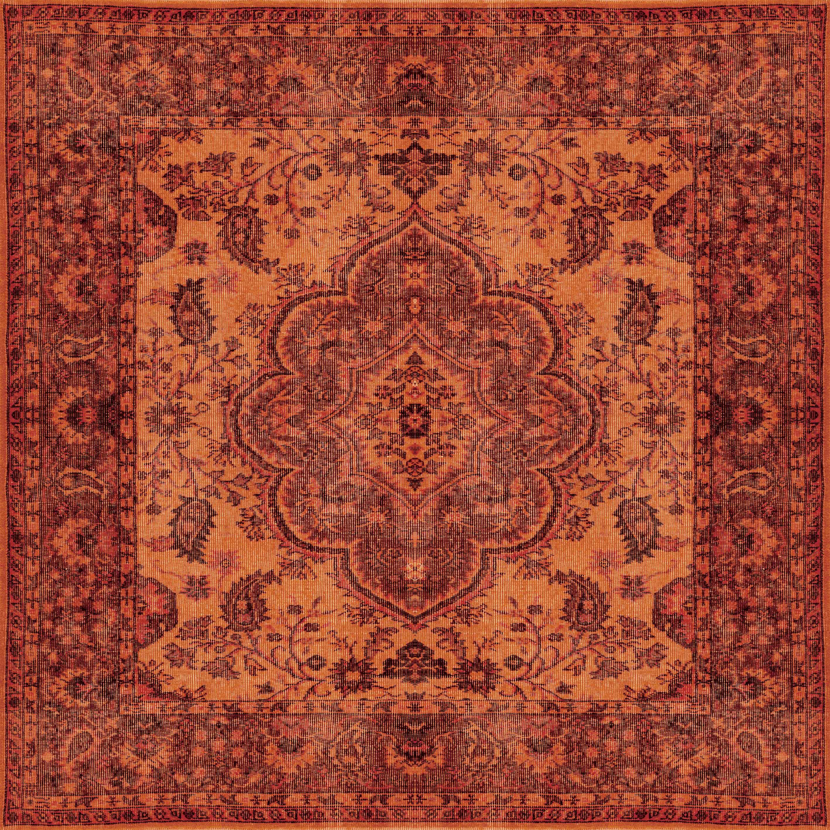 The Noble Odyssey - Washable Rug - JRN1012 (Custom Size) features an ornate rectangular design with a symmetrical floral medallion in red, orange, and brown hues, accented by intricate borders and vine motifs for timeless traditional style.