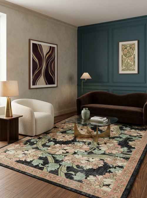 Load image 1 in gallery view. Noir Bouquet - Washable Rug - JRN1042
