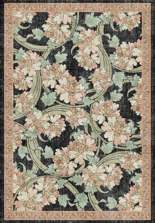 Load image 1 in gallery view. Noir Bouquet - Washable Rug - JRN1042