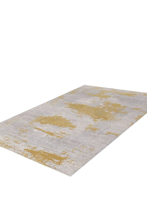 Load image 1 in gallery view. The Old World Elegance Modern Rug - Yellow - M677O is a rectangular, machine-made rug with a textured, abstract pattern in light gray and mustard yellow. The neutral rug is displayed flat on a white background.