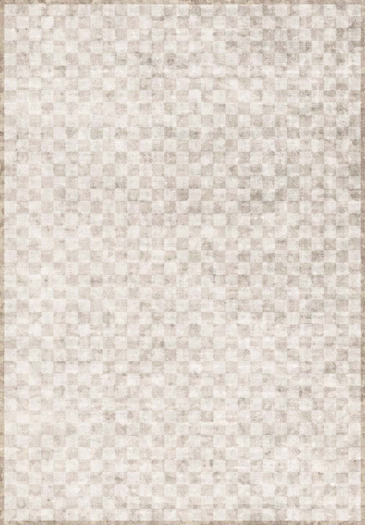 The Opulent Threads - Washable Rug - JRN27 (Custom Size) features a soft checkerboard pattern in off-white and beige, adding subtle geometric style. Its washable design is ideal for high-traffic and allergy-sensitive areas.