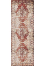 The Ornate Grace - Washable Rug - JR1009 (Outlet) US features a rectangular shape with a faded vintage red, beige, and brown design and intricate geometric and floral patterns—ideal for stylishly updating high-traffic spaces.