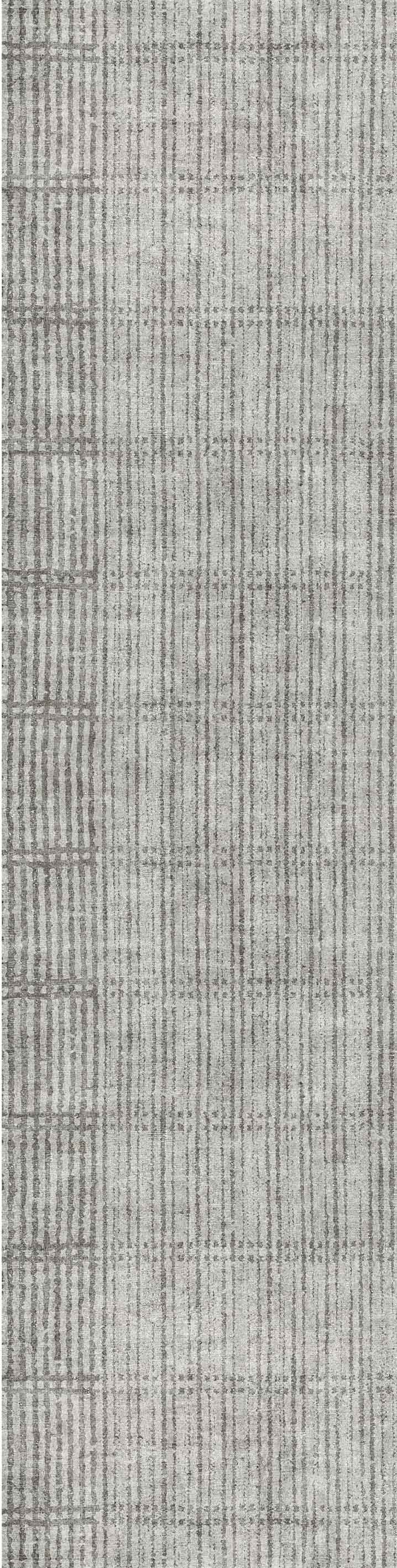 The Ornate Hues - Washable Rug - JRN38 (Custom Size) features a flat weave with intersecting gray lines on a light gray base, creating a subtle grid pattern—an ideal choice for modern interiors.