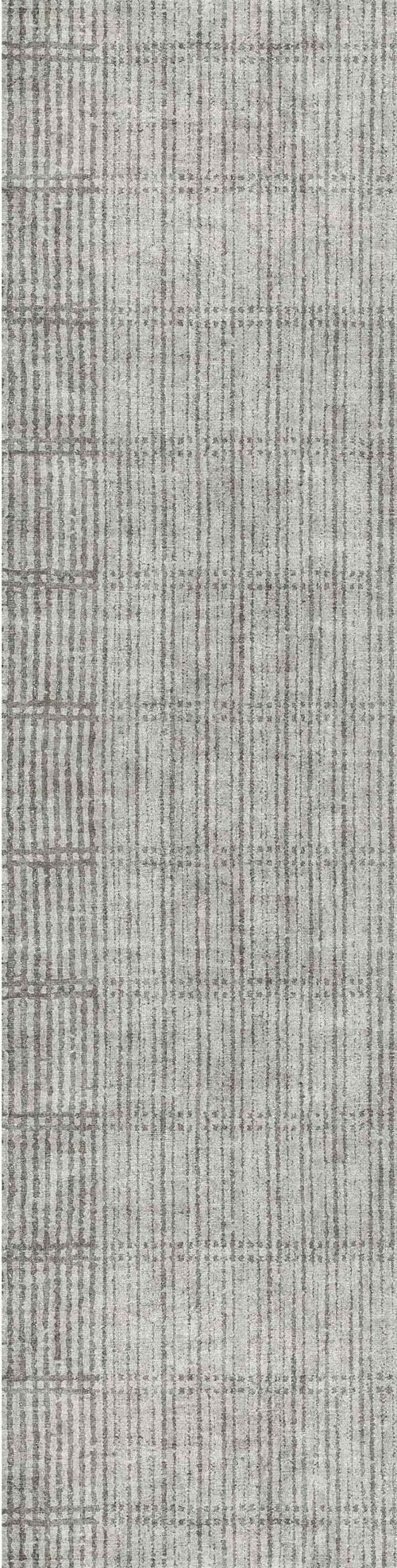 Load image 1 in gallery view. The Ornate Hues - Washable Rug - JRN38 (Custom Size) features a flat weave with intersecting gray lines on a light gray base, creating a subtle grid pattern—an ideal choice for modern interiors.