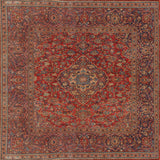 The Palatial Grace - Washable Rug - JRN1021 features a detailed central medallion with intricate floral and geometric patterns in rich red, blue, gold, and beige, framed by elaborate borders for a vintage look.