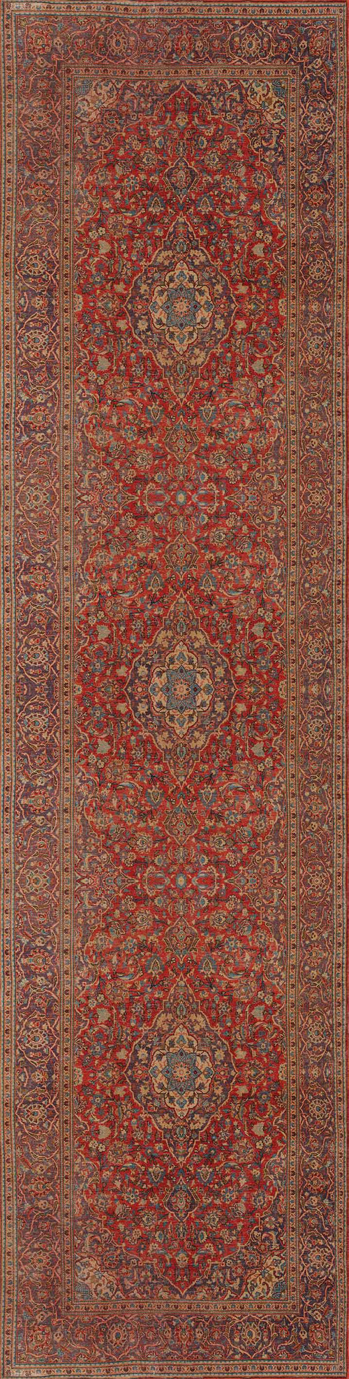 Load image 1 in gallery view. The Palatial Grace - Washable Rug - JRN1021 features vintage-inspired floral and geometric patterns in red, blue, and gold with a central medallion and symmetrical borders, bringing timeless elegance to any space.