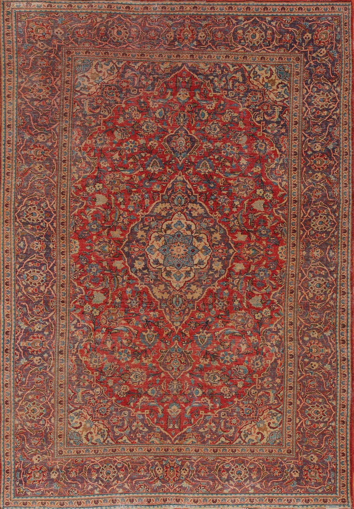 Palatial Grace - Washable Rug - JRN1021 (Custom Size) features a detailed central medallion, red background, and intricate blue, gold, and beige floral patterns, all framed by elegant borders with repeating motifs.